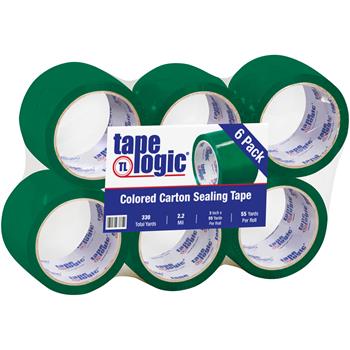 Tape Logic Acrylic Carton Sealing Tape, 3&quot; x 55 yds., 2.2 Mil, Green, 6 Rolls/Case