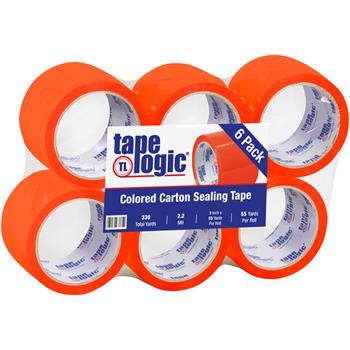 Tape Logic Acrylic Carton Sealing Tape, 3&quot; x 55 yds., 2.2 Mil, Orange, 6 Rolls/Case