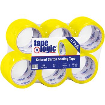 Tape Logic Acrylic Carton Sealing Tape, 3&quot; x 55 yds., 2.2 Mil, Yellow, 6 Rolls/Case