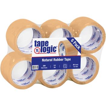 Tape Logic Natural Rubber Tape, 2.1 Mil, 3&quot; x 55 yds., Clear, 6/CS