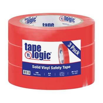Tape Logic Solid Vinyl Safety Tape, 6.0 Mil, 1&quot; x 36 yds, Red, 3/Case