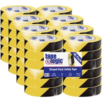 Tape Logic Striped Vinyl Tape, 7.0 Mil, 1&quot; x 36 yds, Black/Yellow, 48/Case