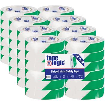 Tape Logic Striped Vinyl Tape, 7.0 Mil, 1&quot; x 36 yds, Green/White, 48/Case