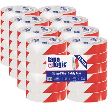 Tape Logic Striped Vinyl Tape, 7.0 Mil, 1&quot; x 36 yds, Red/White, 48/Case