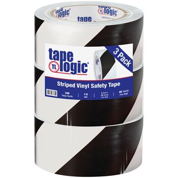 Tape Logic Striped Vinyl Tape, 7.0 Mil, 2&quot; x 36 yds, Black/White, 3/Case