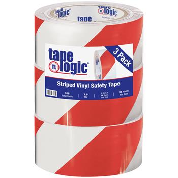 Tape Logic Striped Vinyl Tape, 7.0 Mil, 2&quot; x 36 yds, Red/White, 3/Case
