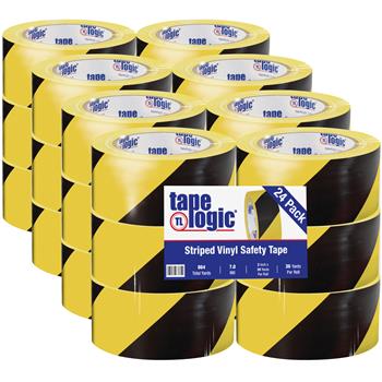 Tape Logic Striped Vinyl Tape, 7.0 Mil, 2&quot; x 36 yds, Black/Yellow, 24/Case