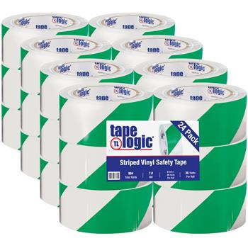 Tape Logic Striped Vinyl Tape, 7.0 Mil, 2&quot; x 36 yds, Green/White, 24/Case