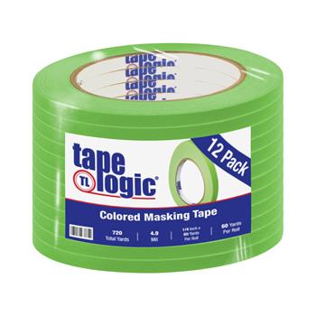 Tape Logic Colored Masking Tape, 1/4&quot; x 60 yds., 4.9 Mil, Light Green, 12 Rolls/Case