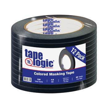 Tape Logic Colored Masking Tape, 1/4&quot; x 60 yds., 4.9 Mil, Black, 12 Rolls/Case