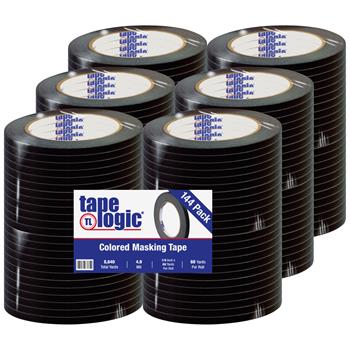 Tape Logic Colored Masking Tape, 1/4&quot; x 60 yds., 4.9 Mil, Black, 144 Rolls/Case