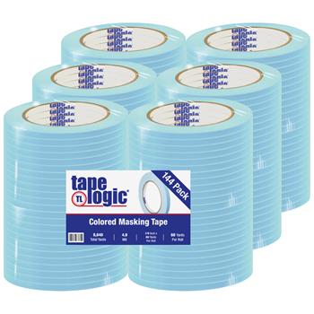 Tape Logic Colored Masking Tape, 1/4&quot; x 60 yds., 4.9 Mil, Light Blue, 144 Rolls/Case