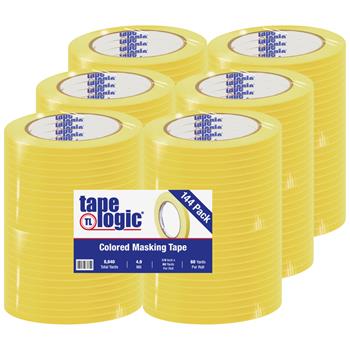 Tape Logic Colored Masking Tape, 1/4&quot; x 60 yds., 4.9 Mil, Yellow, 144 Rolls/Case