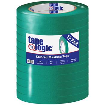 Tape Logic Colored Masking Tape, 1/2&quot; x 60 yds., 4.9 Mil, Dark Green, 12 Rolls/Case