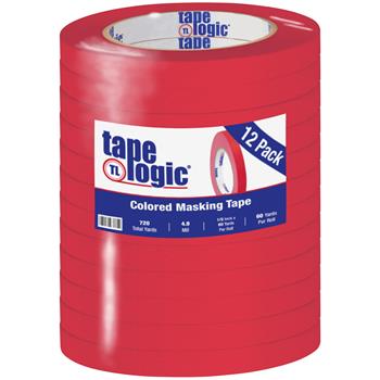 Tape Logic Colored Masking Tape, 1/2&quot; x 60 yds., 4.9 Mil, Red, 12 Rolls/Case