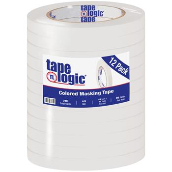 Tape Logic Colored Masking Tape, 1/2&quot; x 60 yds., 4.9 Mil, White, 12 Rolls/Case
