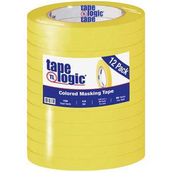 Tape Logic Colored Masking Tape, 1/2&quot; x 60 yds., 4.9 Mil, Yellow, 12 Rolls/Case