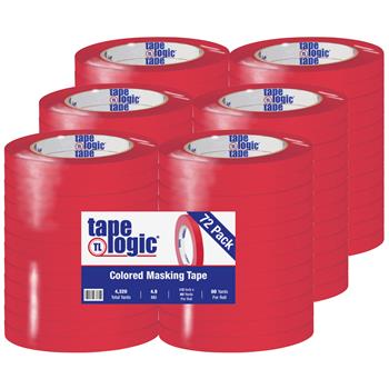 Tape Logic Colored Masking Tape, 1/2&quot; x 60 yds., 4.9 Mil, Red, 72 Rolls/Case