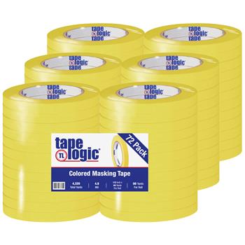 Tape Logic Colored Masking Tape, 1/2&quot; x 60 yds., 4.9 Mil, Yellow, 72 Rolls/Case