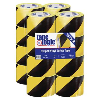 Tape Logic Striped Vinyl Tape, 7.0 Mil, 3&quot; x 36 yds, Black/Yellow, 16/Case