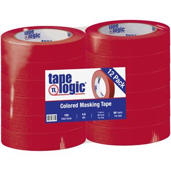 Tape Logic Masking Tape, 1&quot; x 60 yds., 4.9 Mil, Red, 12 Rolls/Case