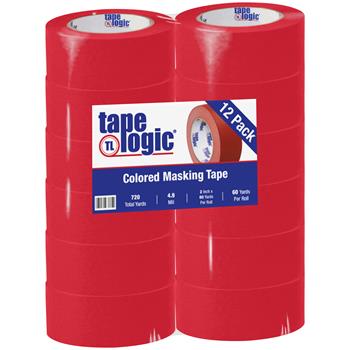 Tape Logic Masking Tape, 2&quot; x 60 yds., 4.9 Mil, Red, 12 Rolls/Case