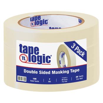 Tape Logic Double Sided Masking Tape, 7 Mil, 1&quot; x 36 yds., Tan, 3/CS
