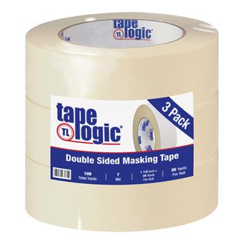 Tape Logic Double Sided Masking Tape, 7 Mil, 1 1/2&quot; x 36 yds., Tan, 3/CS