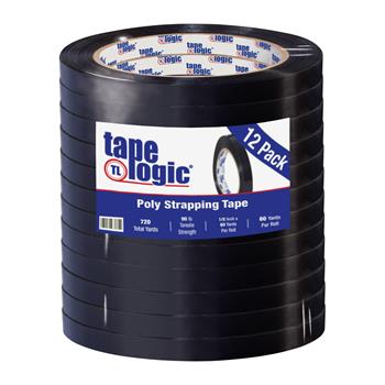 Tape Logic Tensilized Poly Strapping Tape, 2.7 Mil, 1/2&quot; x 60 yds, Black, 12/CS