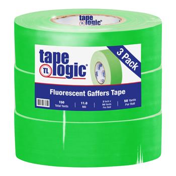 Tape Logic Gaffers Tape, 11.0 Mil, 2&quot; x 50 yds., Fluorescent Green, 3/CS