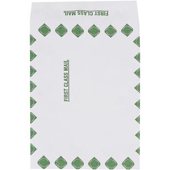 W.B. Mason Co. Tyvek Expandable Envelopes, 10&quot; x 13&quot; x 1-1/2&quot;, First Class, White/Green, 100/Case