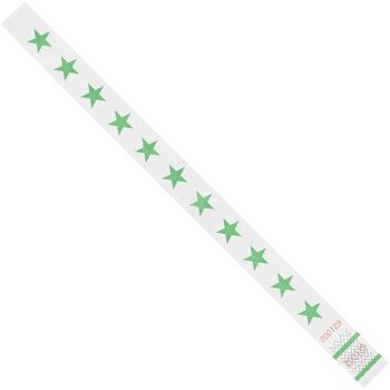 W.B. Mason Co. Tyvek Wristbands, 3/4&quot; x 10&quot;, Green Stars, 500/Case