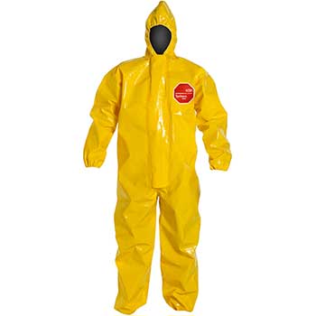 DuPont Tychem Protective Coverall, Attached Hood, Elastic Wrist &amp; Ankle, 2XL, Hi-Vis Yellow, 2/CS