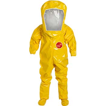 DuPont Tychem Protective Coverall, Visor, Elastic Wrist, Attached Boot, XL, Polyvinyl Chloride Face Seal, Yellow