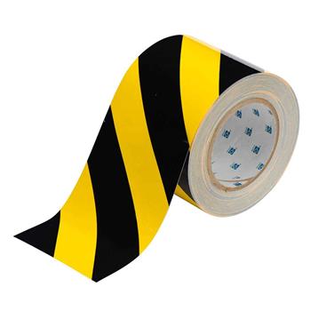 Brady ToughStripe&#174; Floor Marking Tape Roll, Polyester, Diagonal Stripes, Black On Yellow, 4&quot; x 100&#39;