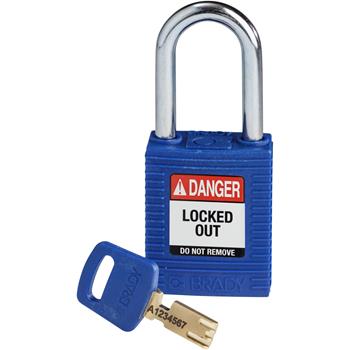 Brady SafeKey Lockout Padlock Nylon Blue 1.5&quot; Steel Shackled Keyed Different