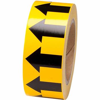 Brady Directional Flow Arrow Tape for Pipe Marking, Roll Form, Vinyl, Black On Yellow, 2&quot; x 30 Yd