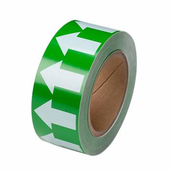 Brady Directional Flow Arrow Tape for Pipe Marking, Roll Form, Vinyl, White On Green, 2&quot; x 30 Yd