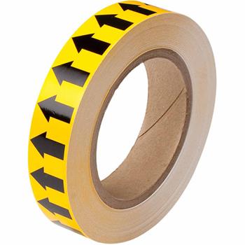 Brady Directional Flow Arrow Tape for Pipe Marking, Roll Form, Vinyl, Black On Yellow, 1&quot; x 30 Yd