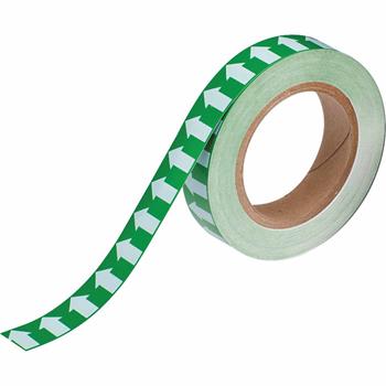 Brady Directional Flow Arrow Tape for Pipe Marking, Roll Form, Vinyl, White On Green, 1&quot; x 30 Yd