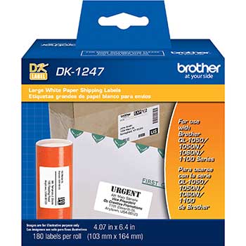 Brother P-Touch DK1247 Label Tape, 4.07&quot; x 6.4&quot;, Black on White, 180/Roll