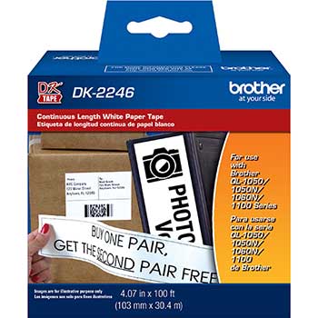 Brother P-Touch DK2246 Label Tape, 4.07&quot; x 100 ft, Black on White