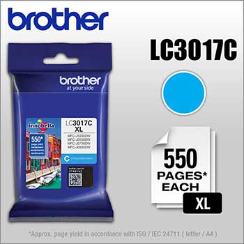 Brother LC3017C Innobella High-Yield Ink, Cyan