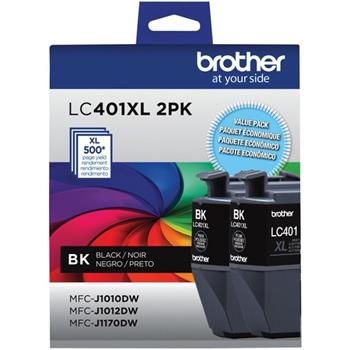 Brother LC401XL2PKS High-Yield Ink Cartridge, Black, 2/PK