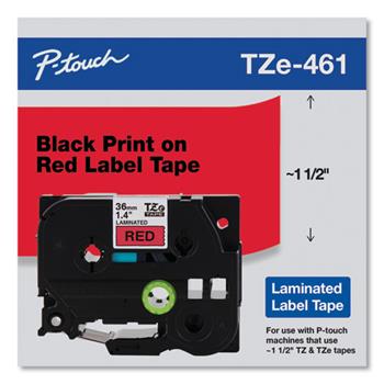 Brother P-Touch TZe Standard Adhesive Laminated Labeling Tape, 1.4&quot; x 26.2 ft, Black on Red