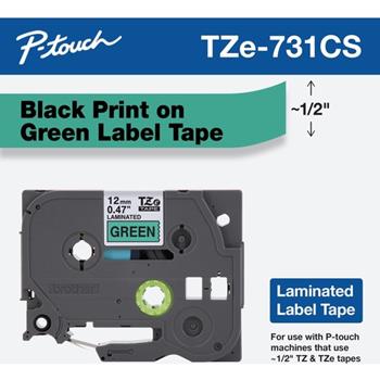 Brother P-Touch TZe-731CS Laminated Label Tape, 1/2w, Black on Green