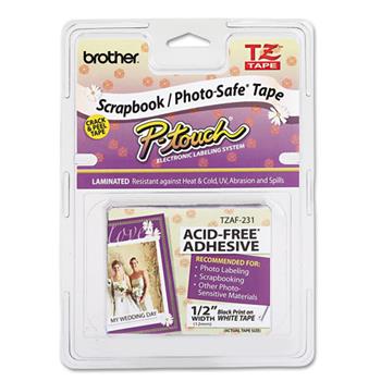 Brother P-Touch TZ Photo-Safe Tape Cartridge for P-Touch Labelers, 1/2w, Black on White