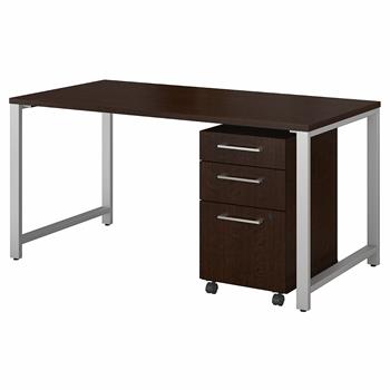 Bush Business Furniture 400 Series Table Desk with 3 Drawer Mobile File Cabinet, 60&quot;W x 30&quot;D, Mocha Cherry