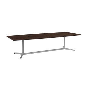 Bush Business Furniture 120&quot;W x 48&quot;D Boat Shaped Conference Table with Metal Base, Black Walnut