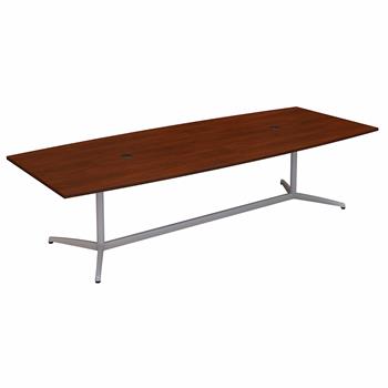 Bush Business Furniture 120&quot;W x 48&quot;D Boat Shaped Conference Table with Metal Base, Hansen Cherry